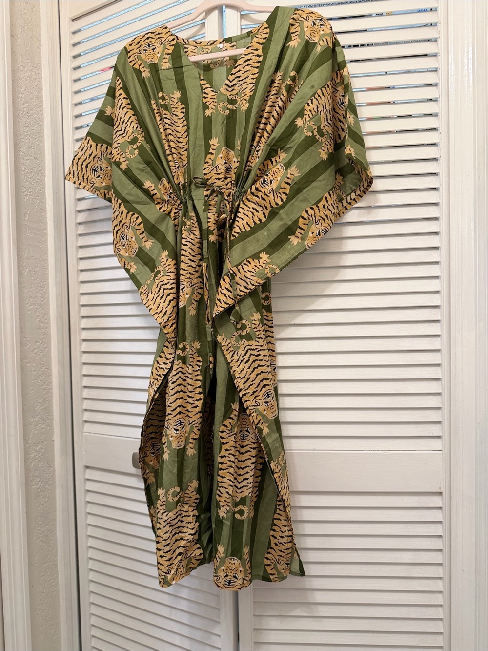 Green Tiger Print Kaftan Dress